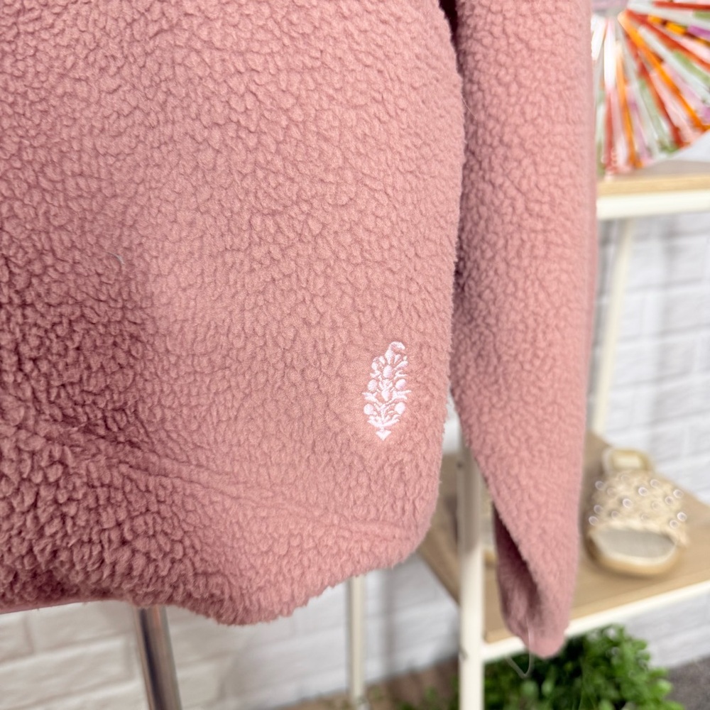 Free People New Hit The Slopes Colorblock Fleece Pullover Mocha / Pink - Picture 3 of 4